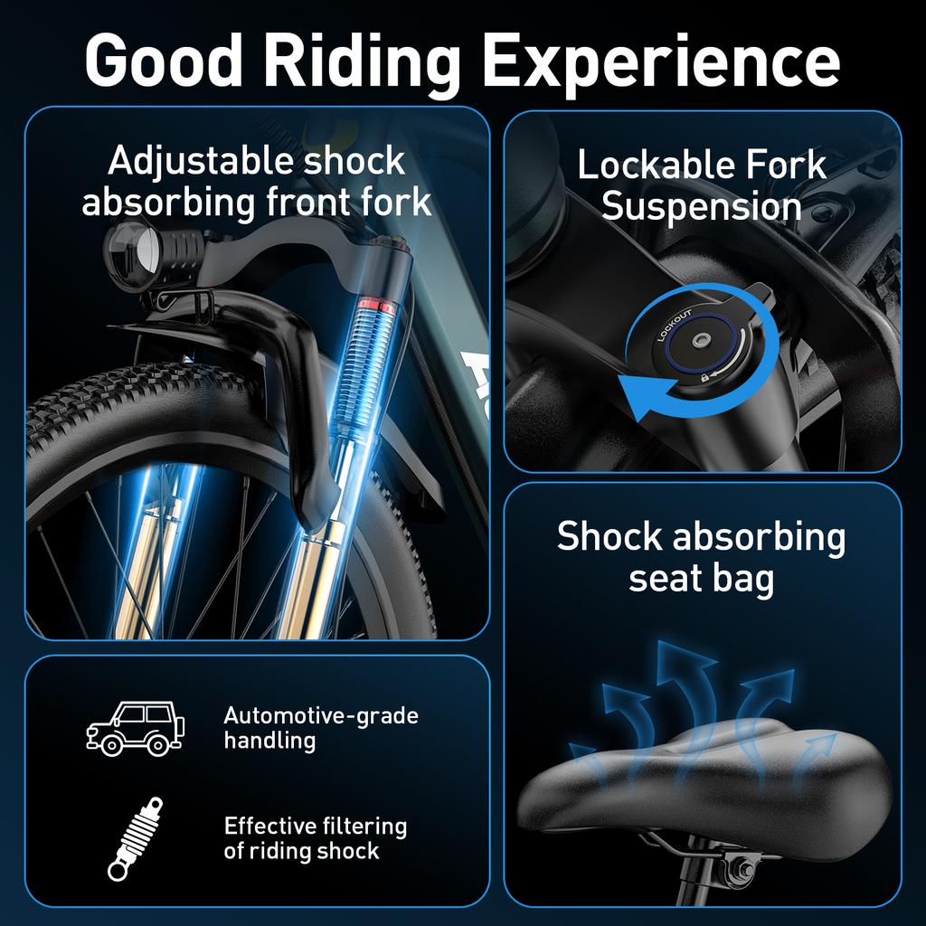 AtlasTrek Magazzino UE GT300 26" Sospensione Anteriore Motore Brushless 250W Telaio in Acciaio al Carbonio 25 km/h Bicicletta Elettrica da Città per Adulti