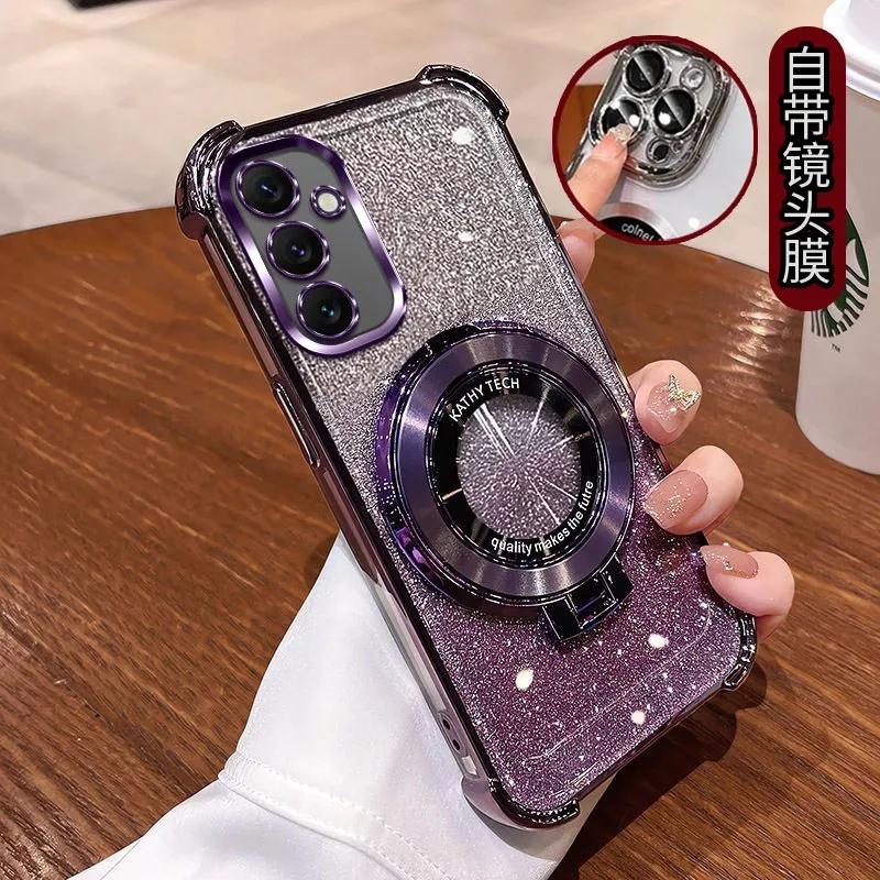 Wstrząsoodporne Brokatowe Platerowane Magnetyczne Etui z Uchwytem Dla Samsung Galaxy A05 A05S A04 A04E A03S A02S A03 A02 A51 A71 A21S A31 Cover