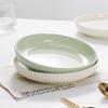 Milky White & Green Ceramic Deep Soup Plate, Microwaveable - Creative Round Tableware.