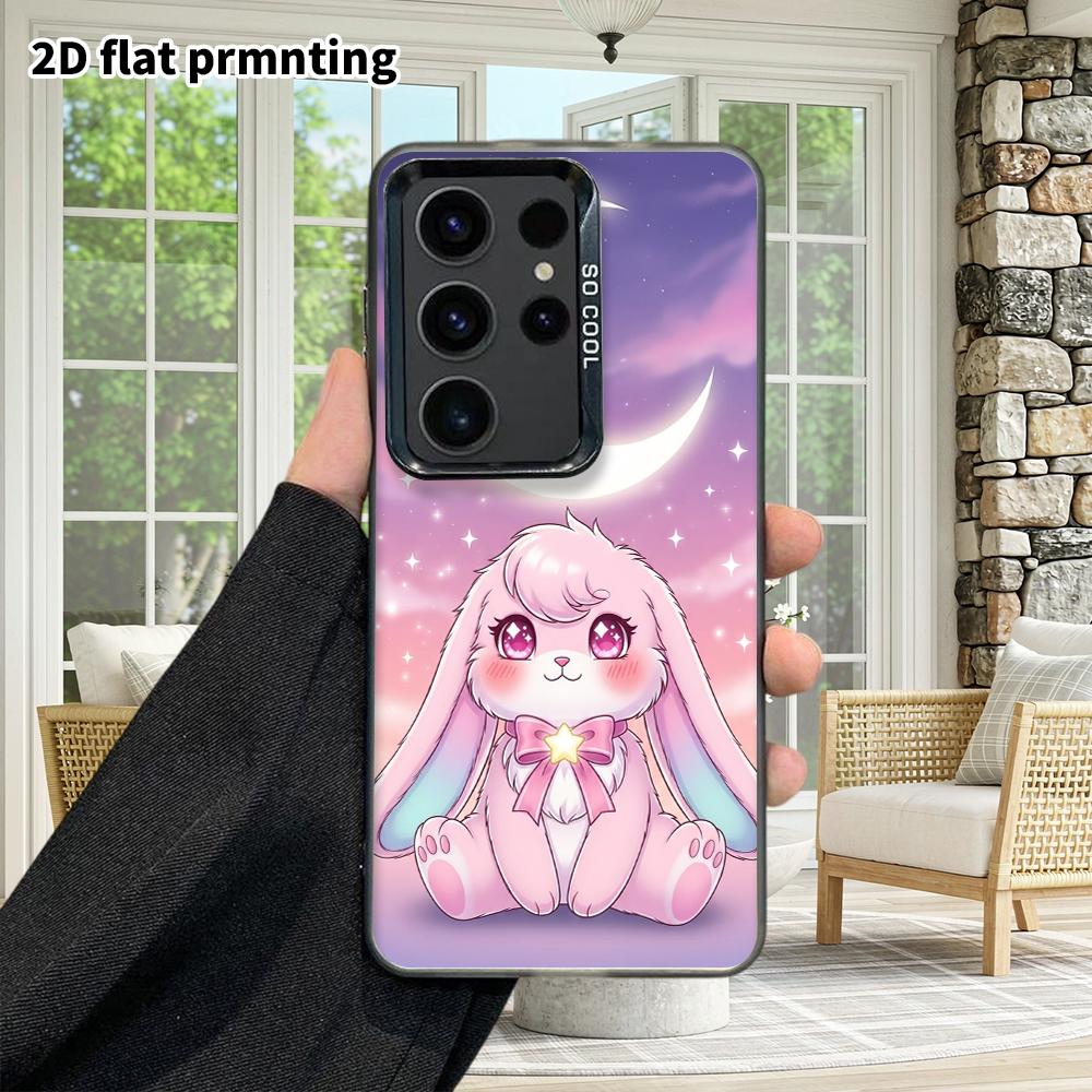 Phone Case: 2D Flat Samsung Galaxy A34 A35 M05 M06 S20 S22 S21 FE Plus 5G Protective Case, Couples Style, Crescent Moon Pink Rabbit, Christmas and Hal