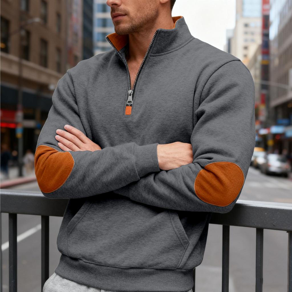 Sudadera de moda de gran tamaño para hombre Otoño/Invierno, con contraste de color, patchwork, media cremallera, forro polar, cuello alto grande