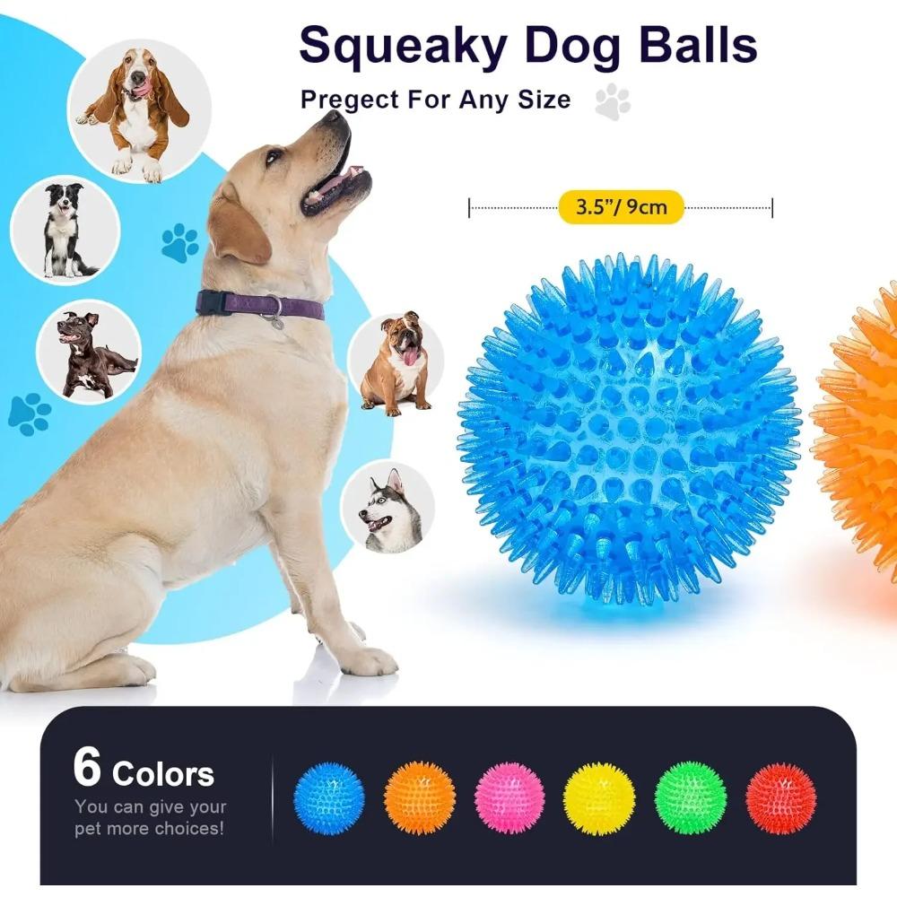 Squeaky Dog Toy Balls Puppy Chew Toys for Teething, BPA Free Non-Toxic Spikey Balls for Dogs Durable Toys for Aggressive Chewers