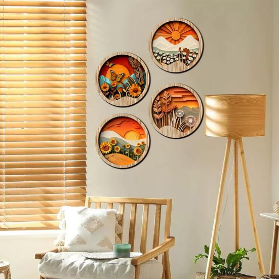 Quadri Decorativi da Parete in Legno, Arte Decorativa Stile Intaglio su Carta 3D per Camera da Letto Soggiorno Ufficio, Appendi Parete Impermeabile con Texture Stratificata per Casa
