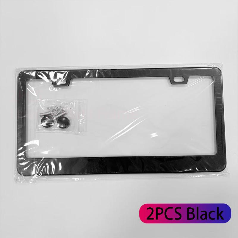 2 Pcs Stainless Universal US Model License Plate Frame Steel Front And Rear Metal Car License Plate Frame Label Cover Screw Cap License Plate Covers