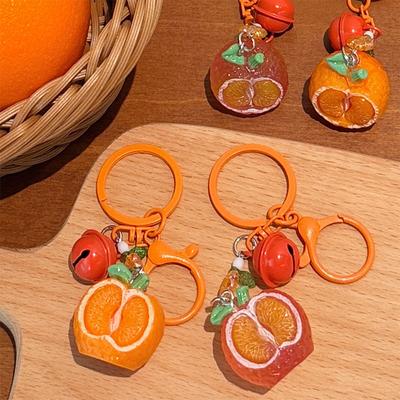 Kreativer 3D Orangen Schlüsselanhänger Glocken Anhänger Dekorative Rucksack Accessoires Niedlicher Harz Frucht Schlüsselanhänger Paar Kleines Geschenk