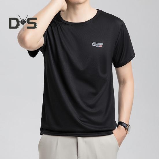 Summer Men T-shirt Mesh Thin Quick-drying Round Neck Short Sleeves O Neck Pure Color Stretchy Sport Daily Wear Top