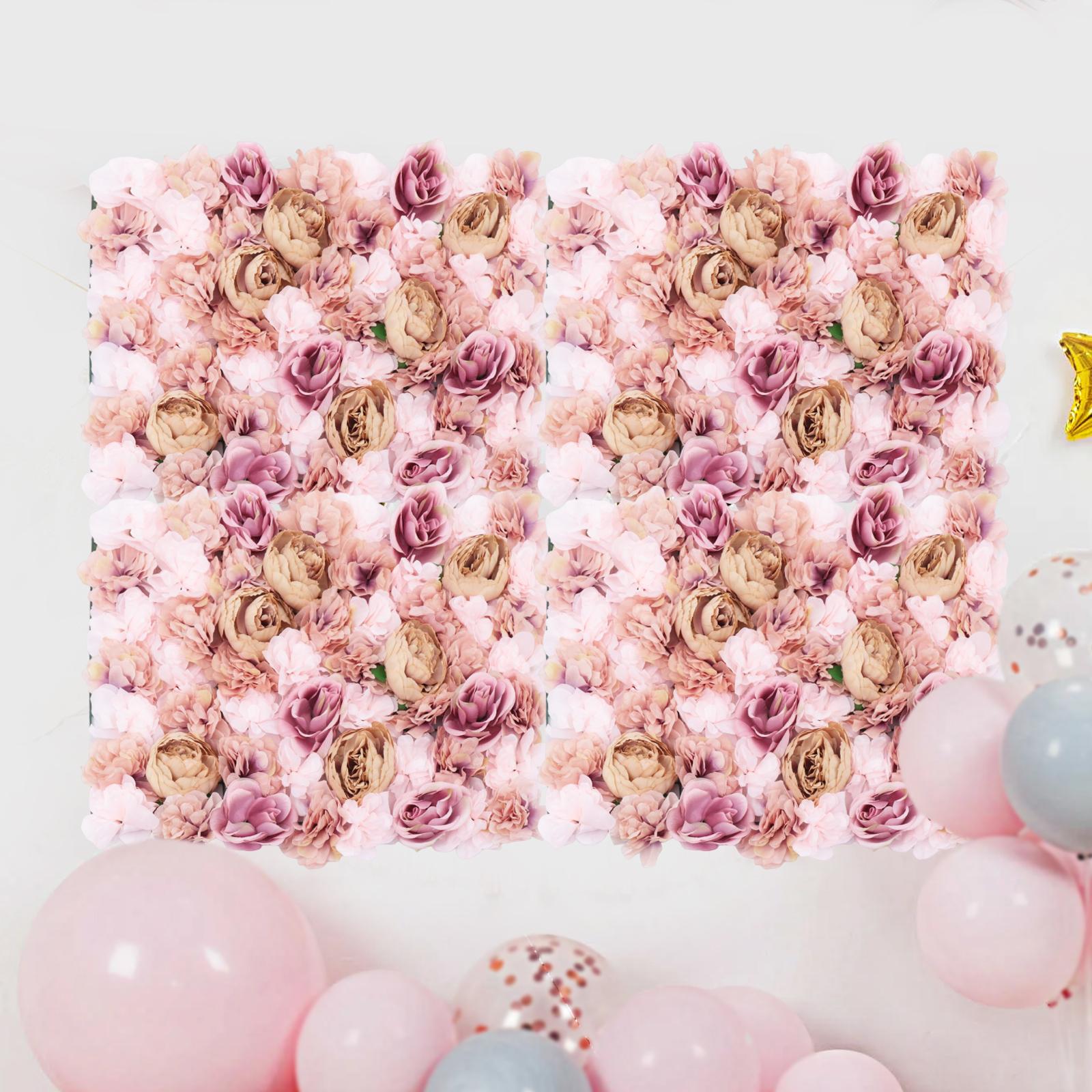 

6pcs Flower Wall Panel, Artificial 3D Flower Wall Backdrop Decor, Silk Floral Wall Mat Background for Party Photo Autumn Pink