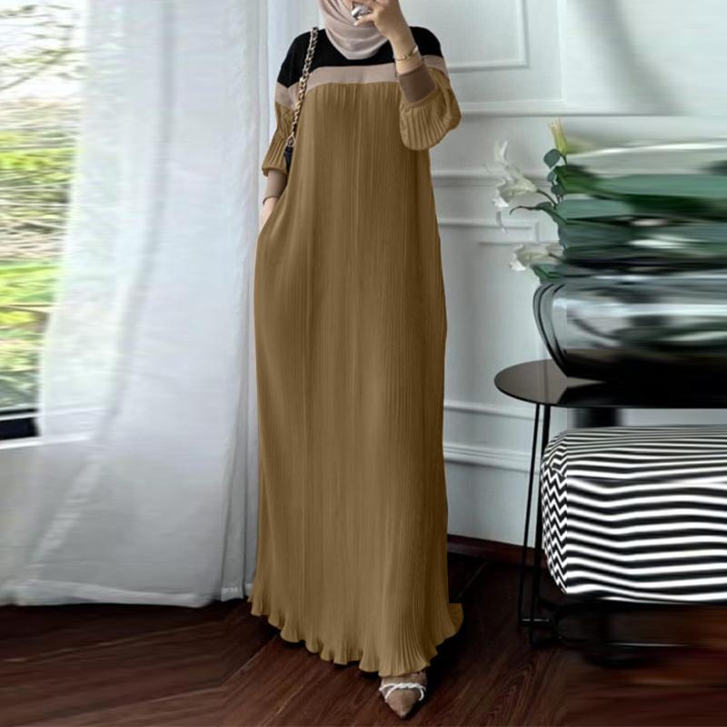 

ZANZEA Женское повседневное платье с длинным рукавом, свободное, пэчворк, длинное S коричневый