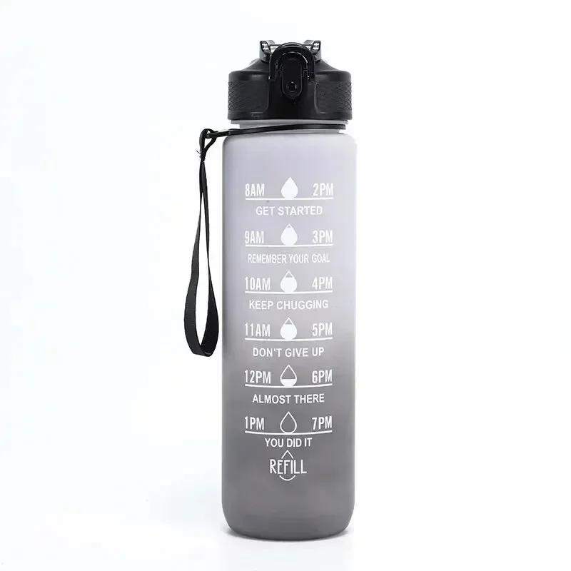 32 oz Auslaufsichere Wasserflaschen mit Trinkzeiten und Strohhalm Motivierende Trink-Sportwasserflasche für Fitnessstudio Outdoor