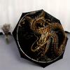 Golden Dragon Design 8-Rib Automatic Open Compact Umbrella - 3-Fold Portable Timepiece with Intricate Mythical Creature Art, C