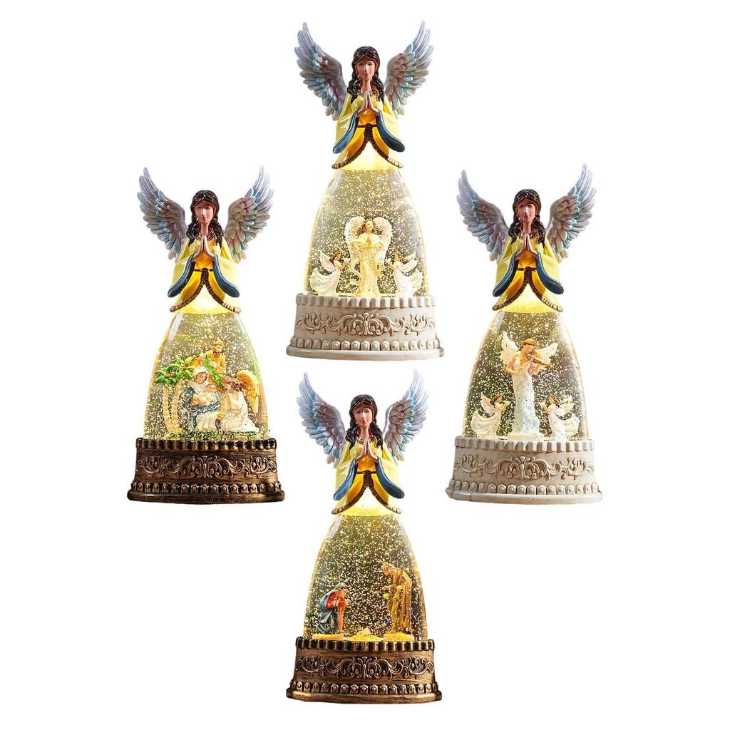 Angel Shaped Christmas Snow Globe with Light and Music Box Plastic Desktop Ornament for Table Shelf Holiday Gift