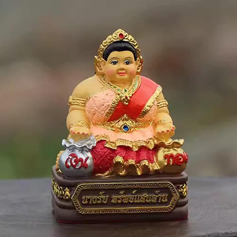 Thailand Women God Figurine Colored Plated Resin Home Putting Collective Wealth Statue