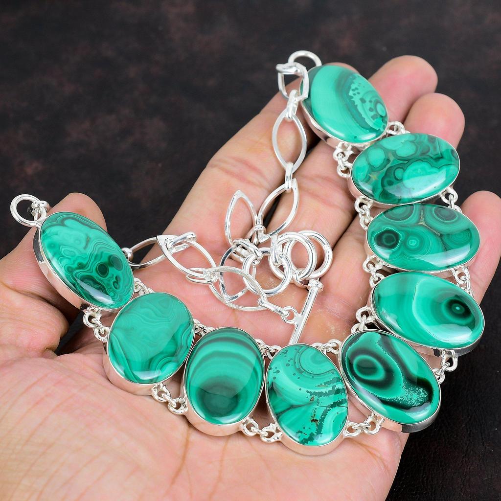 Malachite necklace 925 sterling silver necklace gemstone handmade jewelry adjustable chain necklace latest design necklace gifts for women