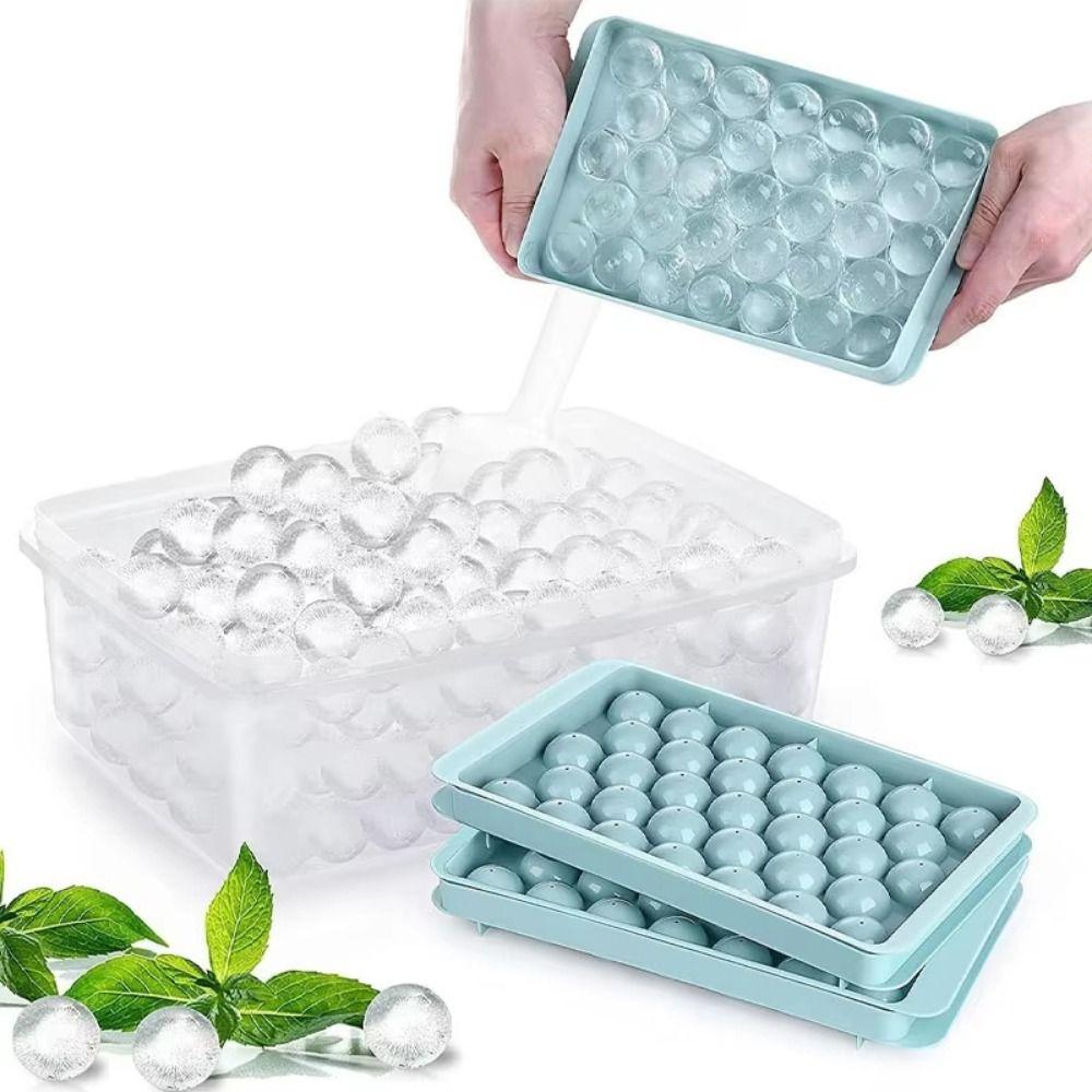 Creative Ice Cube Maker Box with Ice Shovel Round Ice Cube Trays Ice Ball Storage Box  Household