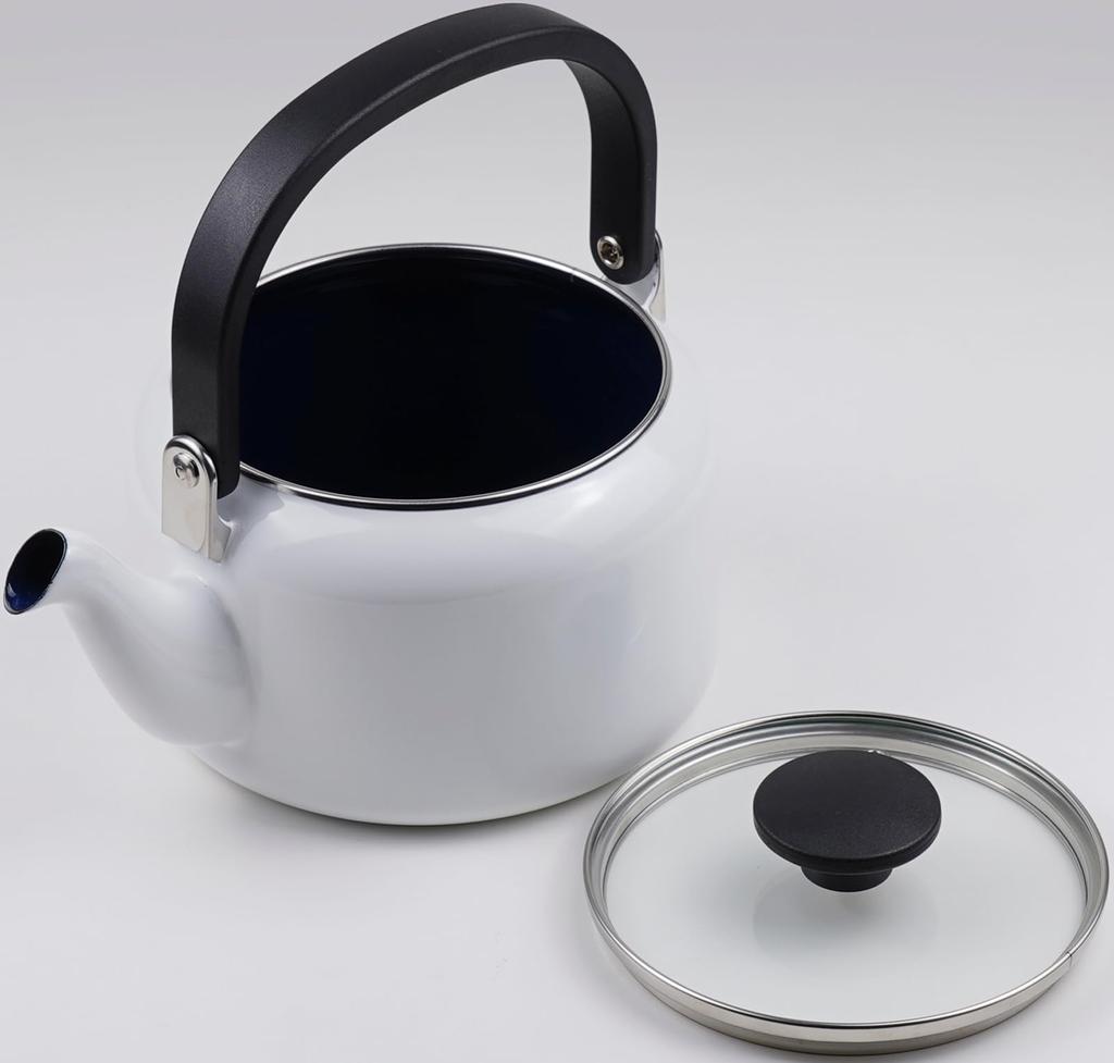 Fuji Enamel Kettle with Glass Lid, 2.0L, White, AMZ-2.0K.W