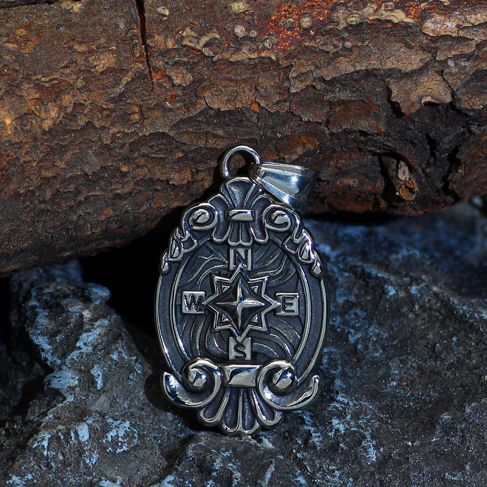 Nordic Compass Cross Rune Pendant Necklace Fashion Men's Long Talisman
