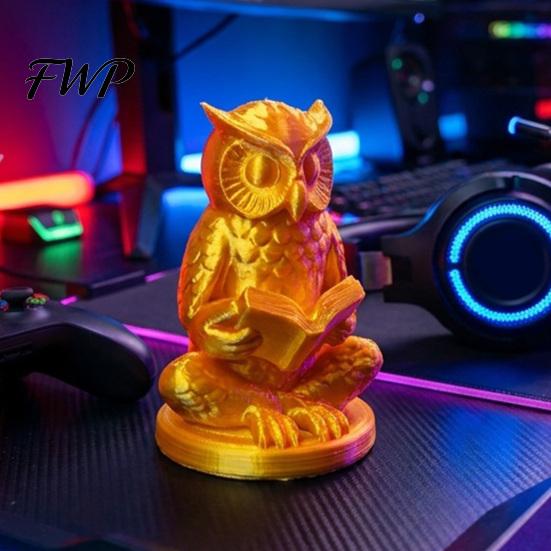 Owl Figurine Meditation 3D Printed Cute Reading Statue Novelty Relaxing Desktop Toy Zen Yoga Animal Sculpture for Office Shelf Decor Stress Relief