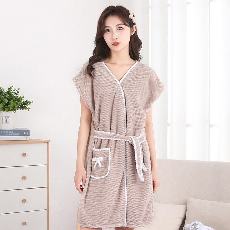 Soft Coral Fleece Casual Bathrobe Absorbent Pineapple Grid Tied Bath Towel Women's Bath Skirt