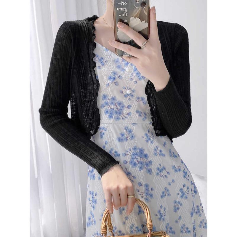 Sunscreen Cardigan Women's Thin Outer Blouse Summer Knitted Sweater Shawl Ice Silk Small Vest Jacket Women