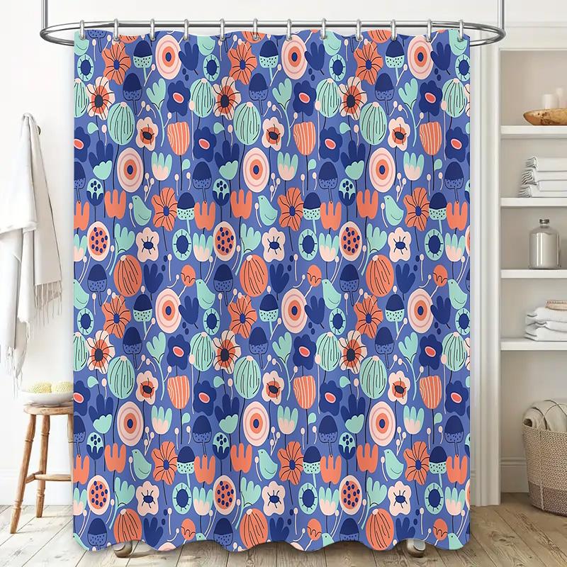 Floral Shower Curtain Botanical Pattern Nature Inspired Bathroom Decor Waterproof Fabric Liner Vintage Farmhouse Style Modern De