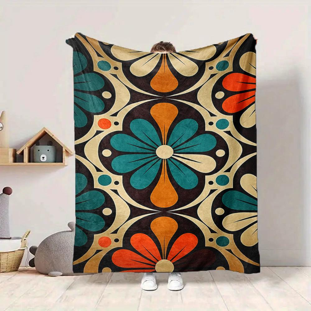 1pc Floral Pattern Blanket, Lightweight Flannel Throw Blanket for Sofa, Bed, Travel, Camping, Living Room, Office, Couch, Chair, and Bed