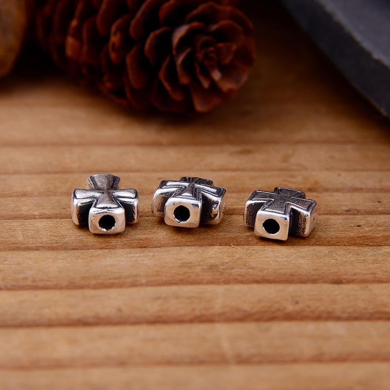 S999 Sterling Silver Cross Spacer Beads, 3D Horizontal/Vertical Holes, Handmade Rope DIY Bracelet Accessories
