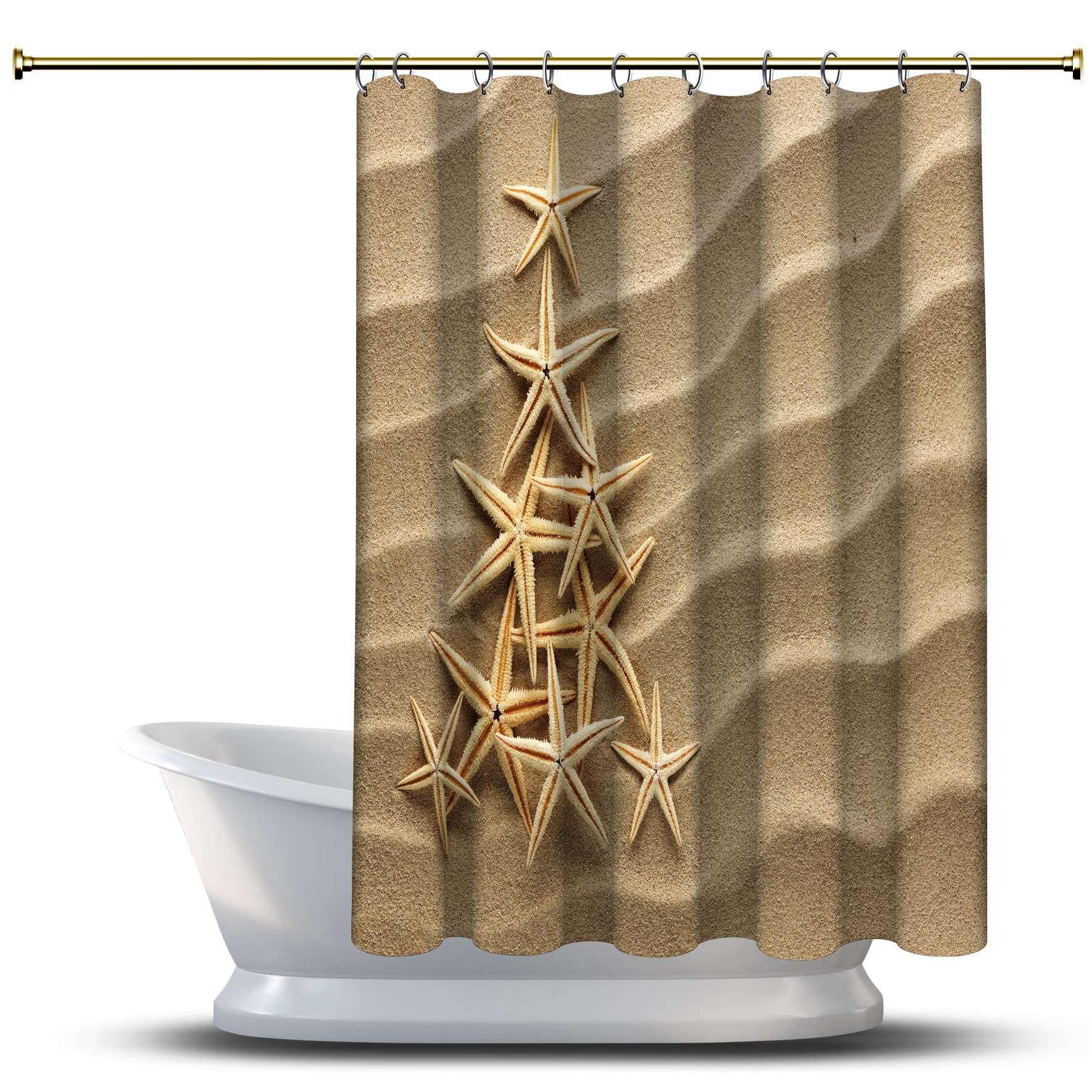 

Занавеска для душа с принтом на пляже / водонепроницаемая для вашей ванны Украшения для ванной комнаты - многомерное дерево ракушек на песке