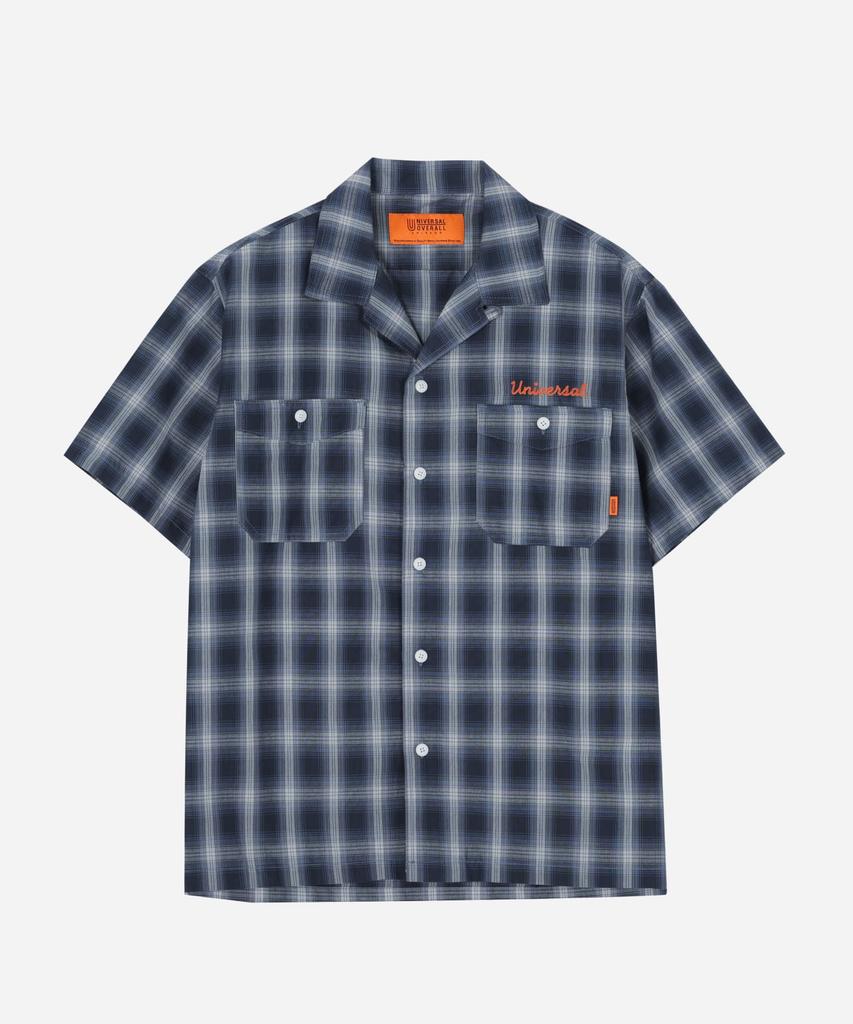 Yunibeosyeolobeolol Check Open Collar Short Shirts Navy