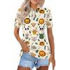 Women Casual Button Down Short Sleeve Polo Shirt with Cartoon Animal Print and Side Slits Lightweight Summer Top