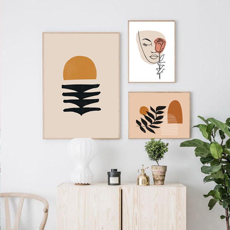 Abstract Geometric Line Face Flower Leaf Plant Nordic Posters And Print Wall Art Canvas Painting Wall Pictures Living Room Decor