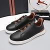 Mens Genuine Leather Slip-On Casual Sneakers With Elastic Band Comfortable Breathable Low-Top Flat Shoes