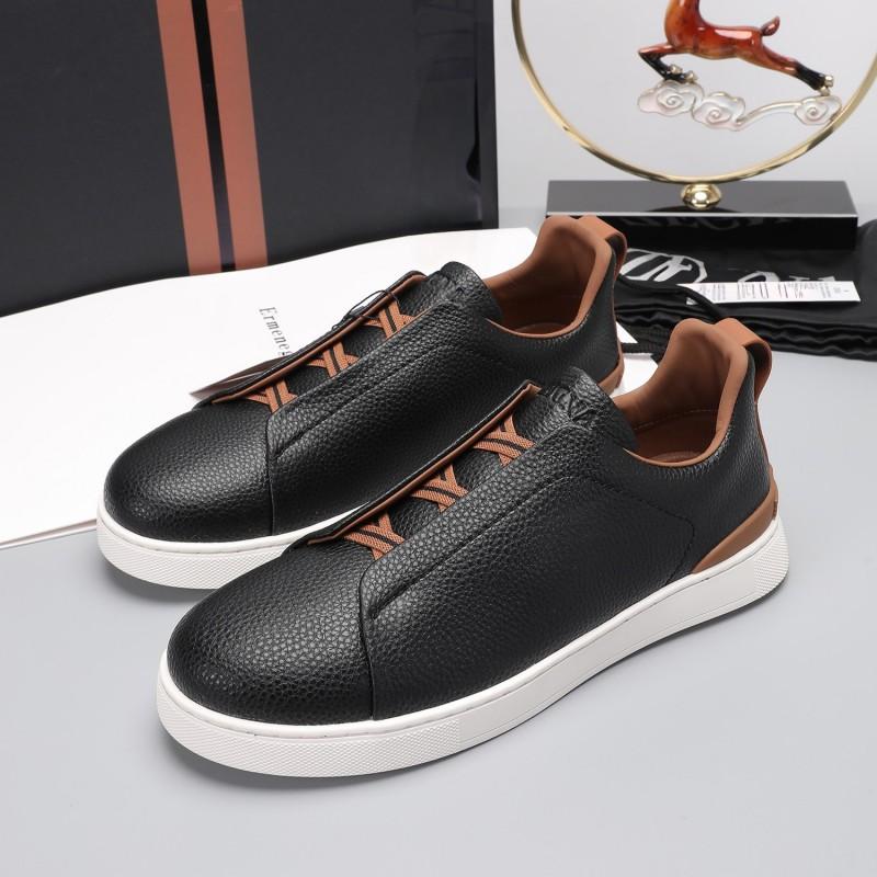 Mens Genuine Leather Slip-On Casual Sneakers With Elastic Band Comfortable Breathable Low-Top Flat Shoes