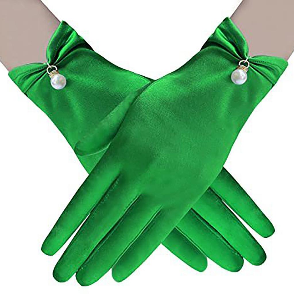 Satins Gloves Evening Gown Gloves with Pearls Decors Wedding Bride Gloves for Formal Occasion Stage Props Hand Gloves
