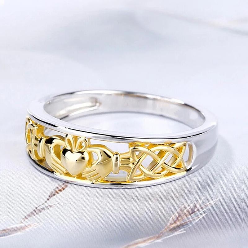 Delicate Two-tone Style Finger Ring Lady Low-key Graceful Accessories for Daily Wear Hollow Out Design Love Heart Jewelry