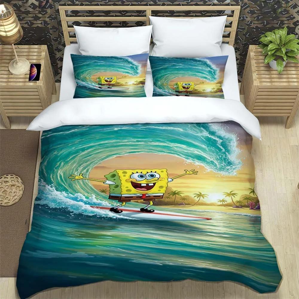 Hot Sale 3D SpongeBob Anime Bedding Set Baby Duvet Cover Sets Bedclothes Twin Single King Kids Adult Teens Best Gift