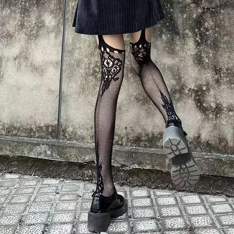 Women Classical Design Harajuku Emo Mesh Tights Lingerie Thigh High Garters Hosiery Gothic Dark Girl Long Sexy Fishnet Stockings