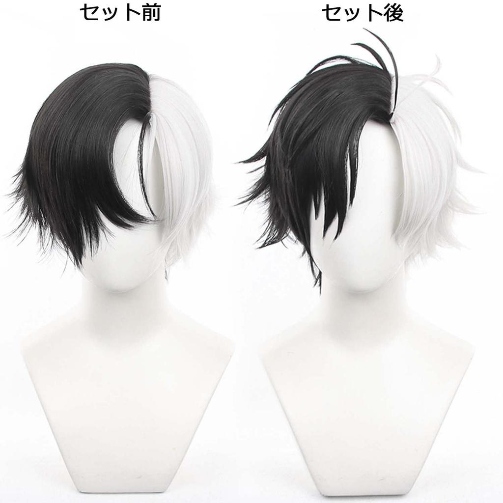 Black and White Short Full Anime Character with Perfect for Comic Market School Cultural and Stage Performances Wig, Cosplay, Heat-Resistant, Net,