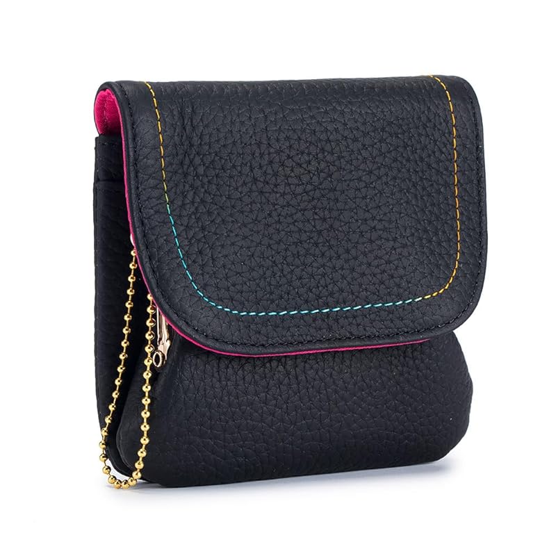 

Yocipa Genuine leather ladies mini wallet Bi-fold popular multi-function Clasp coin case small change leather insert compact accessory case (black)