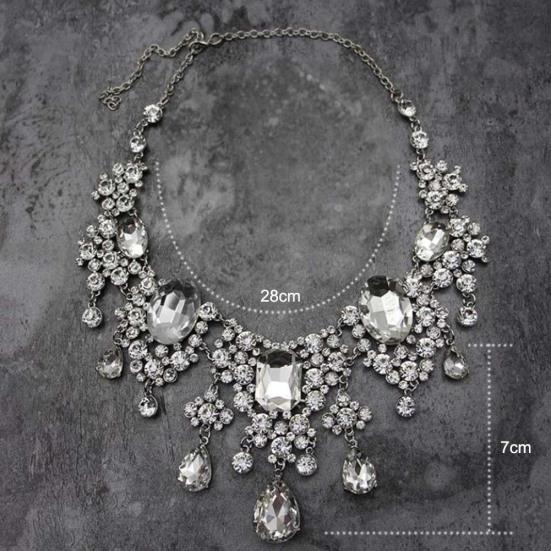 2Pcs/Set Shiny Full Rhinestone Tassel Bridal Statement Bib Necklace Earrings