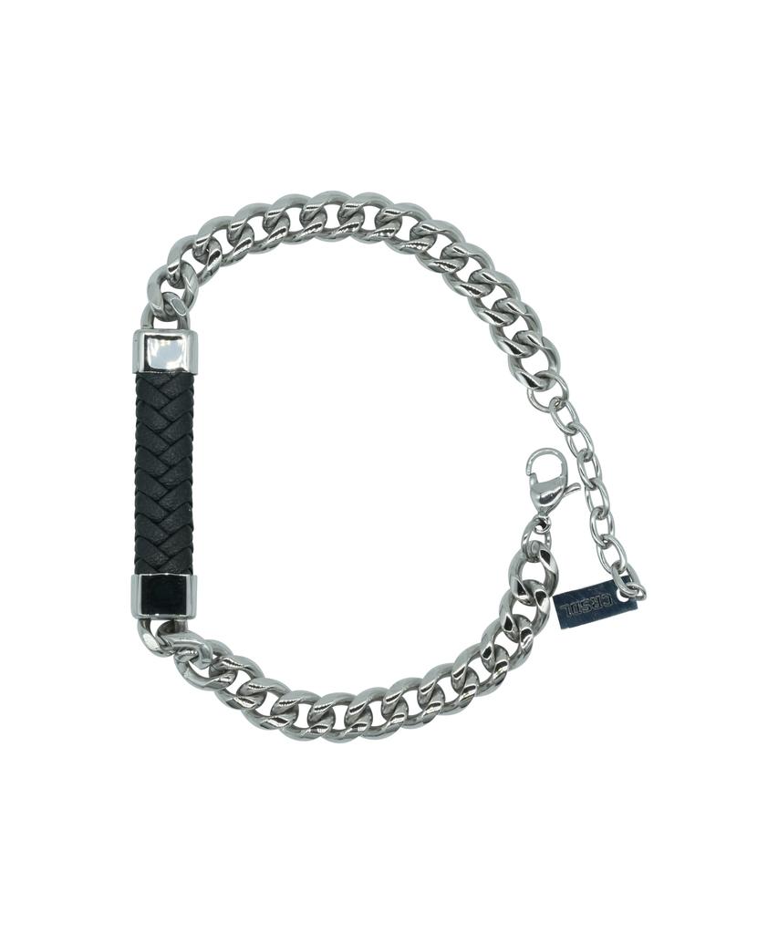 Cream Soda Lab Leather-Pointed Silver Chain Bracelet