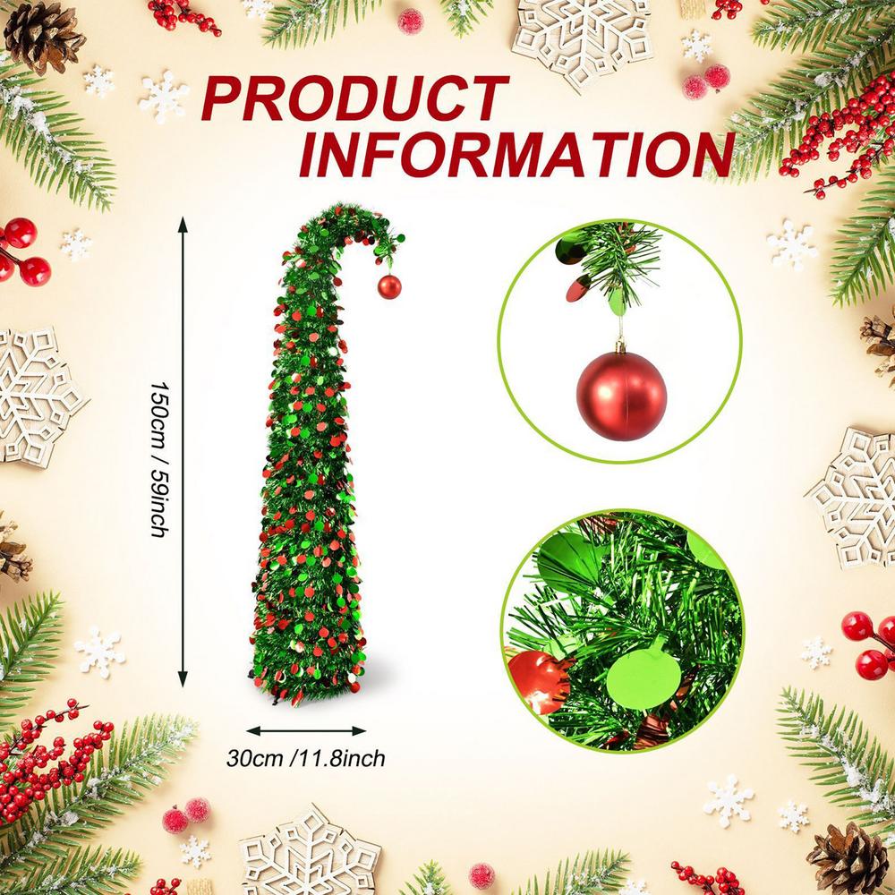 

4.9 Ft Retractable Artificial Christmas Tree Foldable Yarn Thread Spiral Tree Christmas Decorations With Ball For Party Indoor Others