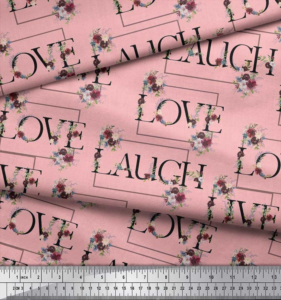 Soimoi Japan Crepe Satin Fabric Floral Love Text Fabric Prints By Metre 42 Inch