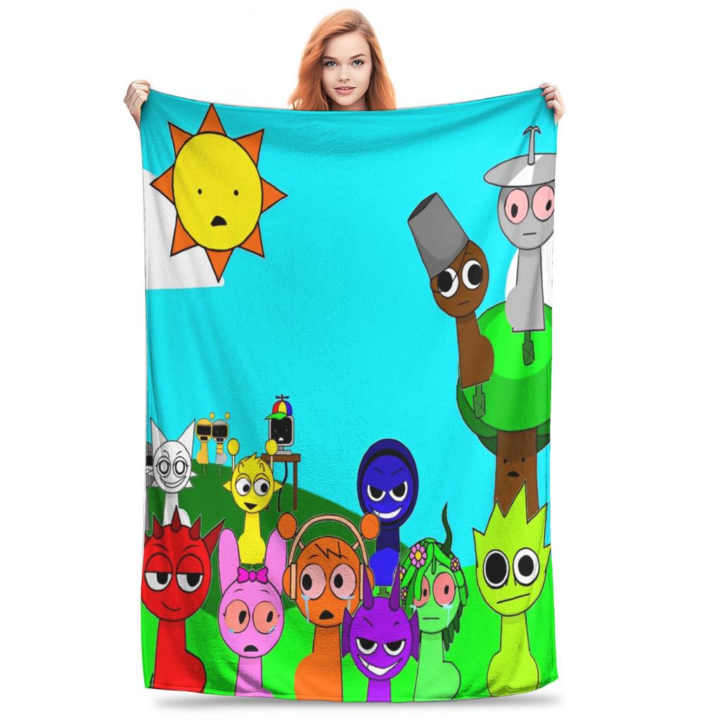 Mr Fun Computer - Incredibox Sprunki Decken Musik-Mixing-Spiel Flanell Neuheit Warme Überwurfdecke für Zuhause Restaurant Sommer