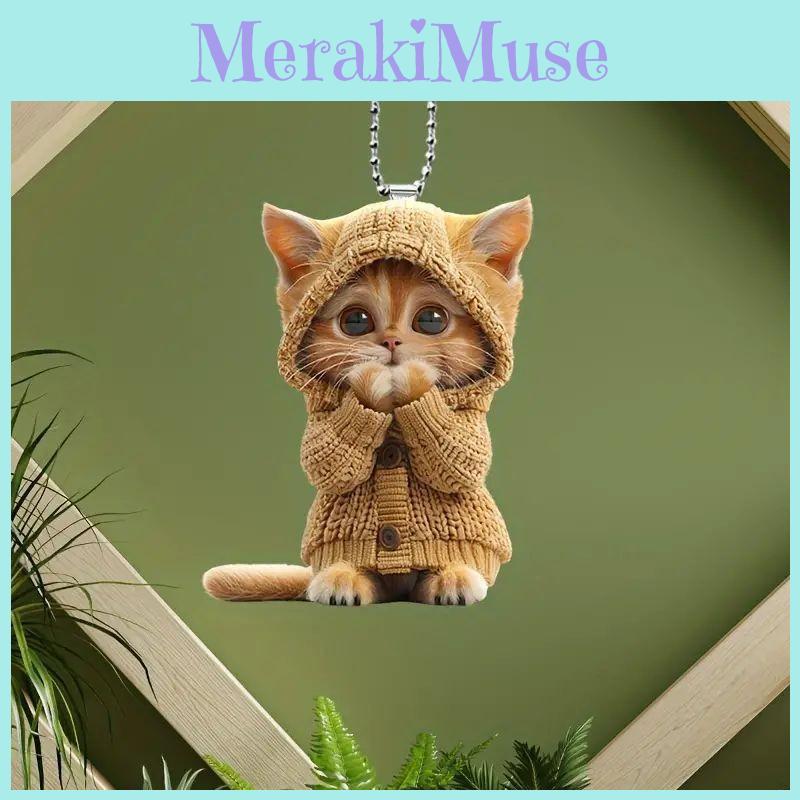 Acrylic Car Pendant With Cute Cat Christmas Tree Decoration Interior Vehicle