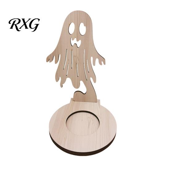 Halloween Candle Holder Wooden Holder, Silhouette Ghost/Bat/Scarecrow/Bat Table Centerpiece Tealight for Home Fireplace Decor Solid Wood Stand