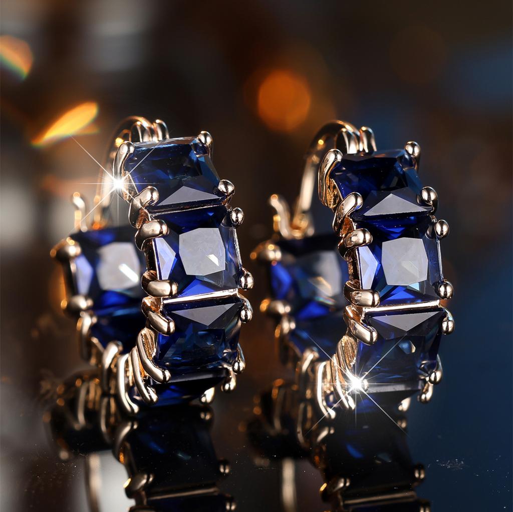 Square Full Diamond Earrings Fashionable High-end Light Luxury Colored Diamond Net  Earrings For Women