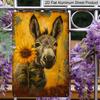 2D Flat, Vintage Metal Donkey Sign, Cute Donkey and Sunflower Patterns, 8x12 Inch, Durable Aluminum Material, Indoor/Outdoor Decorative Hanging Plate