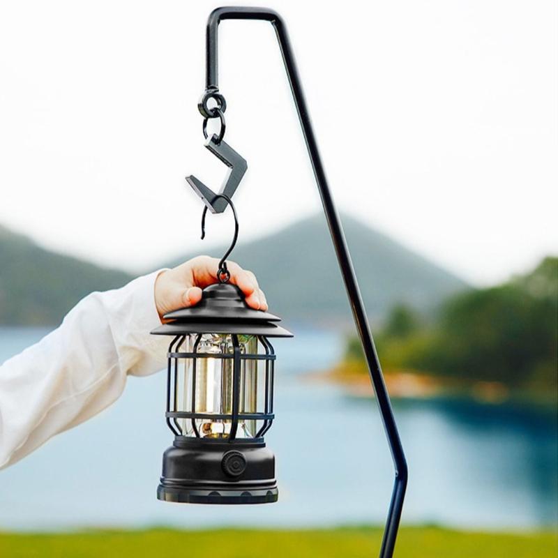Camping Lantern USB Rechargeable Battery Powered Retro Camping Light Waterproof Hanging LED Tent Lamp for Hiking Fishing