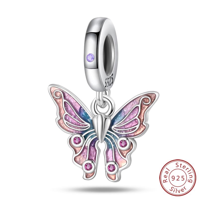 Elegant S925 Silver Butterfly & Dragonfly Multicolor Charms Beads Pendant 3mm DIY Fine Jewelry Making Accessories Gifts