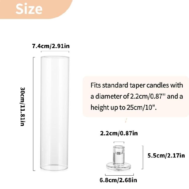 Candle Glass Taper Set Holders Of 2 Clear Windproof Covers Design Easy To Clean For Romantics Night Family Gatherings